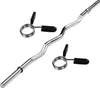 A silver EZ curl bar with two black spring collars on a white background. Podgląd zdjęcia produktu
