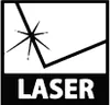 A graphic design with the word LASER in large white letters on a black background, and a stylized representation of a laser beam hitting a surface with a starburst effect above. Produktbild-Vorschau