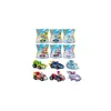 A grid of packaged toy vehicles and the vehicles themselves. Produktbild-Vorschau