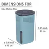 A diagram showing the dimensions of a turquoise and gray dehumidifier. Produktbild-Vorschau