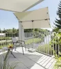 A balcony with a table, chair, and a large rectangular umbrella providing shade. Produktbild-Vorschau
