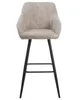 A single bar stool with a beige fabric seat and black metal legs, isolated on a white background. Náhled obrázku produktu