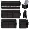 A collage of images showing a black car trunk organizer in various states of use and assembly. Náhled obrázku produktu