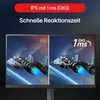 A split-screen image comparing two views of a spaceship in space, with one side showing motion blur and the other side showing a clear, sharp image with a "1 ms GtG" graphic. Produktbild-Vorschau