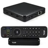 A black TVIP S-Box media player and its remote control are displayed against a white background. Podgląd zdjęcia produktu