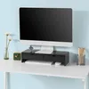 Übersicht des SoBuy Bildschirmerhöhers BBF02-SCH im Arbeitsplatz-Setting mit Monitor, Tastatur, Maus und Stiften Náhľad obrázku produktu