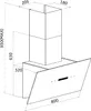 A technical drawing of a black range hood with dimensions indicated. Produktbild-Vorschau