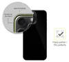 A close-up of the back of a black smartphone showing the camera module, with a magnified inset highlighting the edge protection of a screen protector. Produktbild-Vorschau