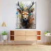 Hirsch Pop Art Leinwandbild Wandbild Kunstdruck XL Wanddeko Produktbild-Vorschau 3