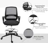 A black ergonomic office chair with descriptive callouts highlighting its features. Náhled obrázku produktu
