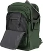A green backpack with its main compartment open, revealing internal pockets and a laptop sleeve. A laptop is partially visible in the sleeve. Voir les images du produit