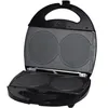 An open waffle maker with two round waffle plates in the top and bottom sections. Produktbild-Vorschau