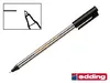 A black and silver Edding fineliner pen is shown diagonally on a white background, with a close-up inset of the pen tip. Produktbild-Vorschau
