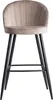 A bar stool with a beige velvet seat and black metal legs, shown from the front on a white background. Voir les images du produit