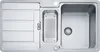 A top-down view of a stainless steel kitchen sink with multiple compartments and features. Produktbild-Vorschau