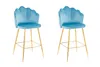 Two blue bar stools with gold legs against a white background. Produktbild-Vorschau