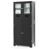 A black bathroom cabinet with glass doors and drawers, shown against a white background. Náhled obrázku produktu