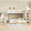 A bunk bed with stairs and a slide, set up in a child's bedroom. Anteprima dell’immagine prodotto