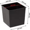 A black square planter insert with dimensions indicated by measurement lines and text. Produktbild-Vorschau