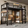 A loft bed with a desk and wardrobe, set up in a room. Produktbild-Vorschau