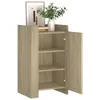 A wooden sideboard with two doors and three shelves, shown against a white background. A framed picture and a vase with plants are on top of the sideboard. Anteprima dell’immagine prodotto