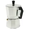 A silver moka pot coffee maker with a black handle and lid knob. Produktbild-Vorschau