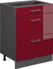 A red and gray kitchen base cabinet with three drawers. Anteprima dell’immagine prodotto