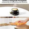A collage showing a coffee cup on a marble-like table in the top panel and a hand wiping up a spill on a similar surface in the bottom panel, accompanied by German text indicating ease of cleaning and heat/water resistance. Voir les images du produit
