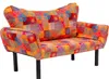 A colorful patchwork sofa with black legs against a white background. Produktbild-Vorschau