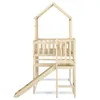 A wooden children's bunk bed with a slide and ladder, presented against a white background. Podgląd zdjęcia produktu