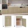 A kitchen scene with cabinets and appliances, followed by two separate images of a kitchen cabinet. Náhľad obrázku produktu