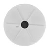 A top-down view of a white circular pool skimmer vacuum plate with a black central hole. Produktbild-Vorschau