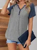 Kurzarm-Sommer-T-Shirt für Damen, Henley-Kragen, Produktbild-Vorschau 4