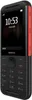 A black and red Nokia 5310 XpressMusic phone is shown from a side-angle, displaying the screen and keypad. Produktbild-Vorschau