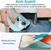 A hand is placing a phone into a jeans pocket, and a close-up of a phone screen with a cutting tool is shown. Produktbild-Vorschau