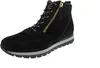 A black suede boot with a gold zipper and laces is shown against a white background. Produktbild-Vorschau