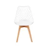A white dining chair with a diamond-patterned back and wooden legs, isolated on a white background. Náhled obrázku produktu