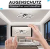 A person is holding a smartphone displaying a ceiling light fixture in a bedroom setting. Produktbild-Vorschau