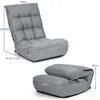 A gray floor chair shown in two configurations: upright and folded. Produktbild-Vorschau
