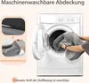 An image showing how to remove the cover of a dog bed for washing, with a washing machine in the background. Produktbild-Vorschau