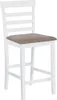 A white bar stool with a brown fabric seat, shown from the front on a white background. Náhľad obrázku produktu