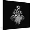 MuchoWow® Gerahmtes Poster Elefant - Blumen - Schwarz - Produktbild-Vorschau 1