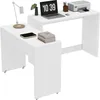 A white L-shaped desk with a laptop, printer, lamp, and books on it. Anteprima dell’immagine prodotto
