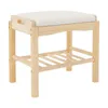 A wooden bench with a white cushion, shown against a white background. Podgląd zdjęcia produktu
