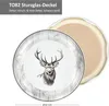 A close-up of a glass jar lid with a deer and wood grain design, next to the underside of another lid. Podgląd zdjęcia produktu