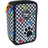 A pencil case with a checkered pattern and paw prints. Produktbild-Vorschau