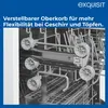 Close-up view of the adjustable upper rack of a dishwasher, showing its wheels and support structure. Produktbild-Vorschau