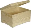 An open wooden box with its lid slightly ajar, presented on a white background. Produktbild-Vorschau