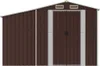 A front view of a brown metal shed with double doors and a sloped roof. Náhľad obrázku produktu