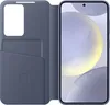 A blue phone case with a card holder is shown open, revealing a smartphone screen. Produktbild-Vorschau